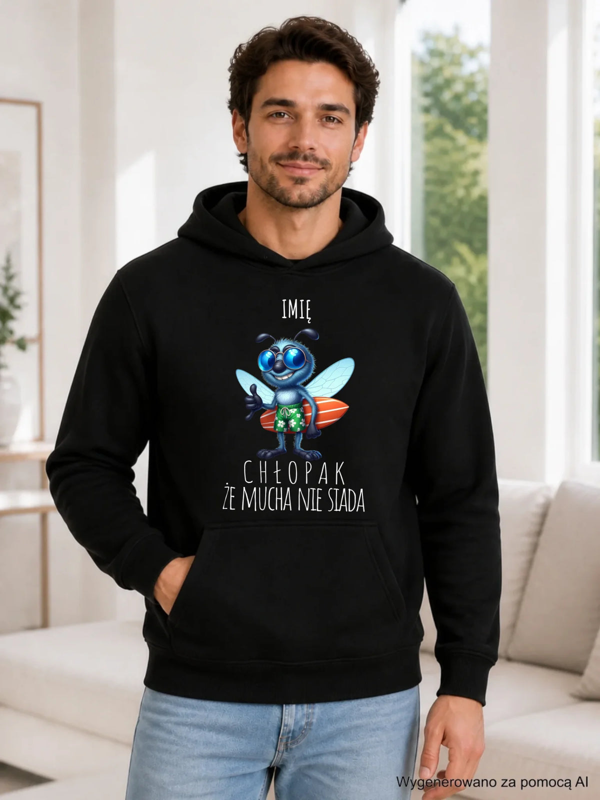 Bluza męska z kapturem - prezent dla chłopaka - Chłopak, że mucha nie siada essa - personalizowana DCH29