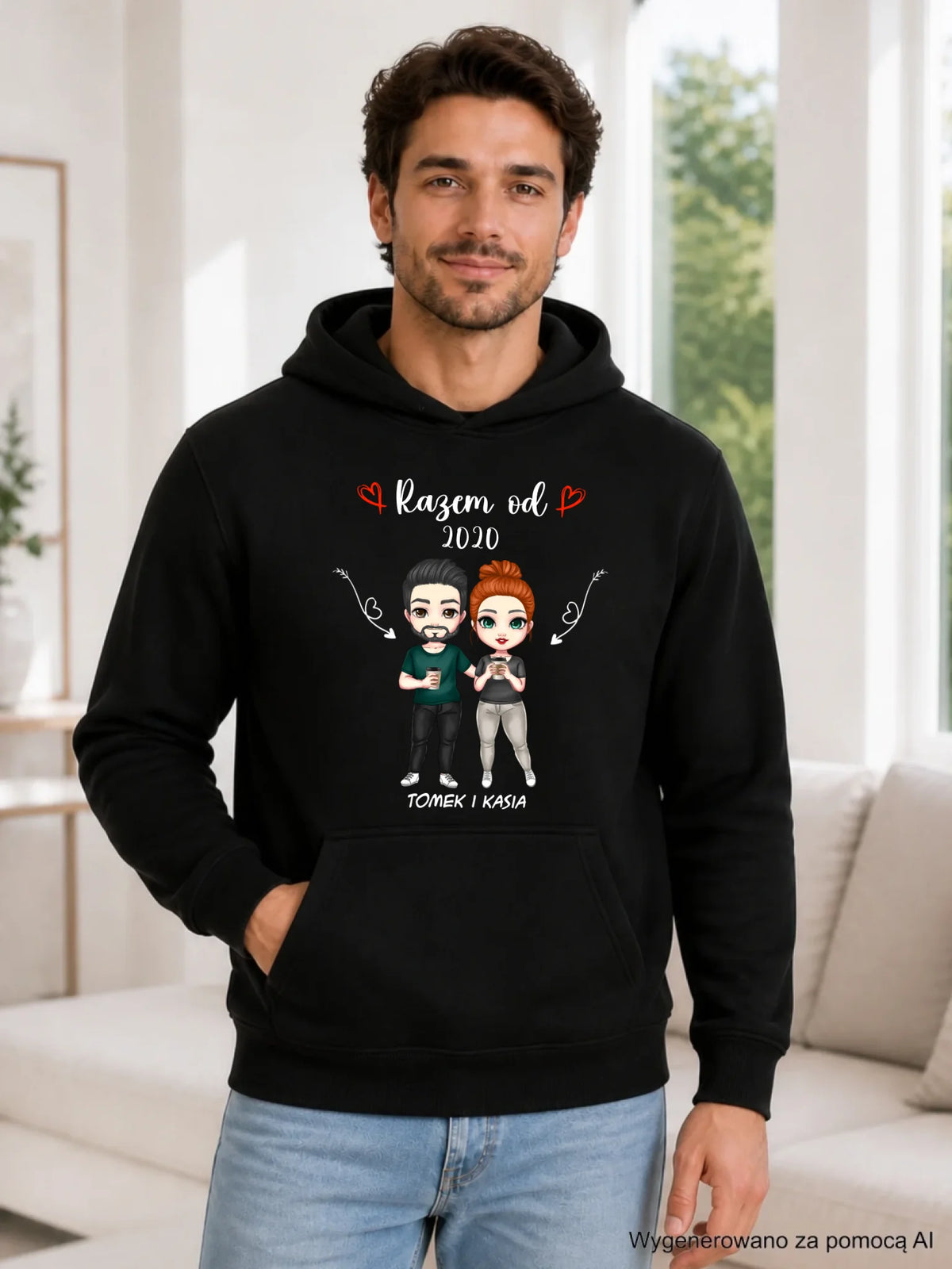Bluza męska z kapturem - Para razem od - personalizowana W01
