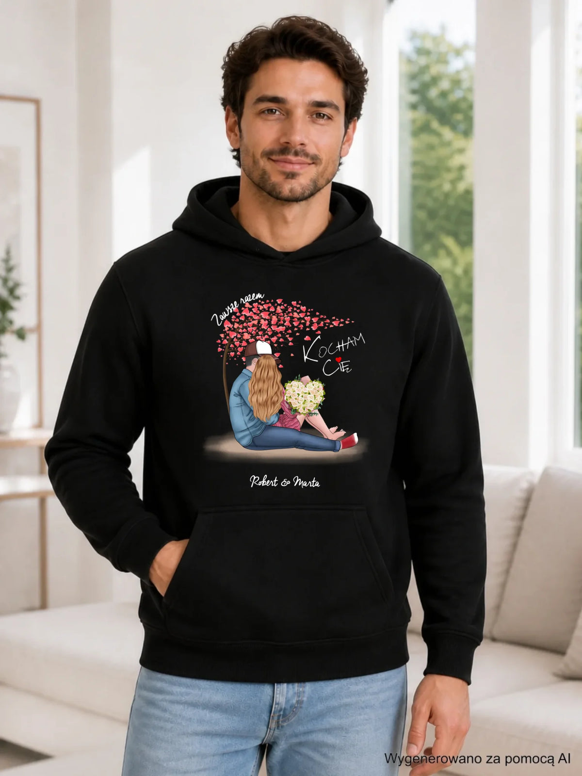 Bluza męska z kapturem dla par - prezent dla chłopaka narzeczonego męża - Zawsze razem - personalizowana W04
