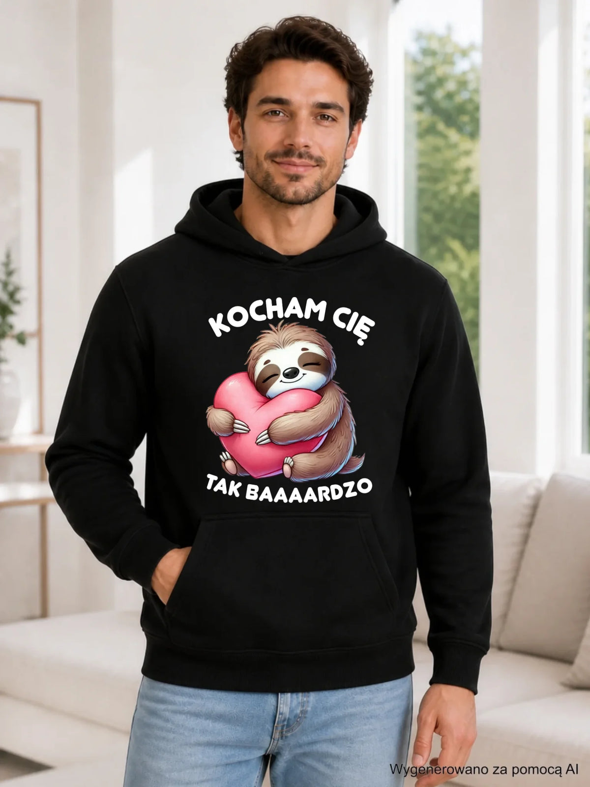 Bluza męska z kapturem - Leniwiec Kocham Cię tak baaaardzo W16