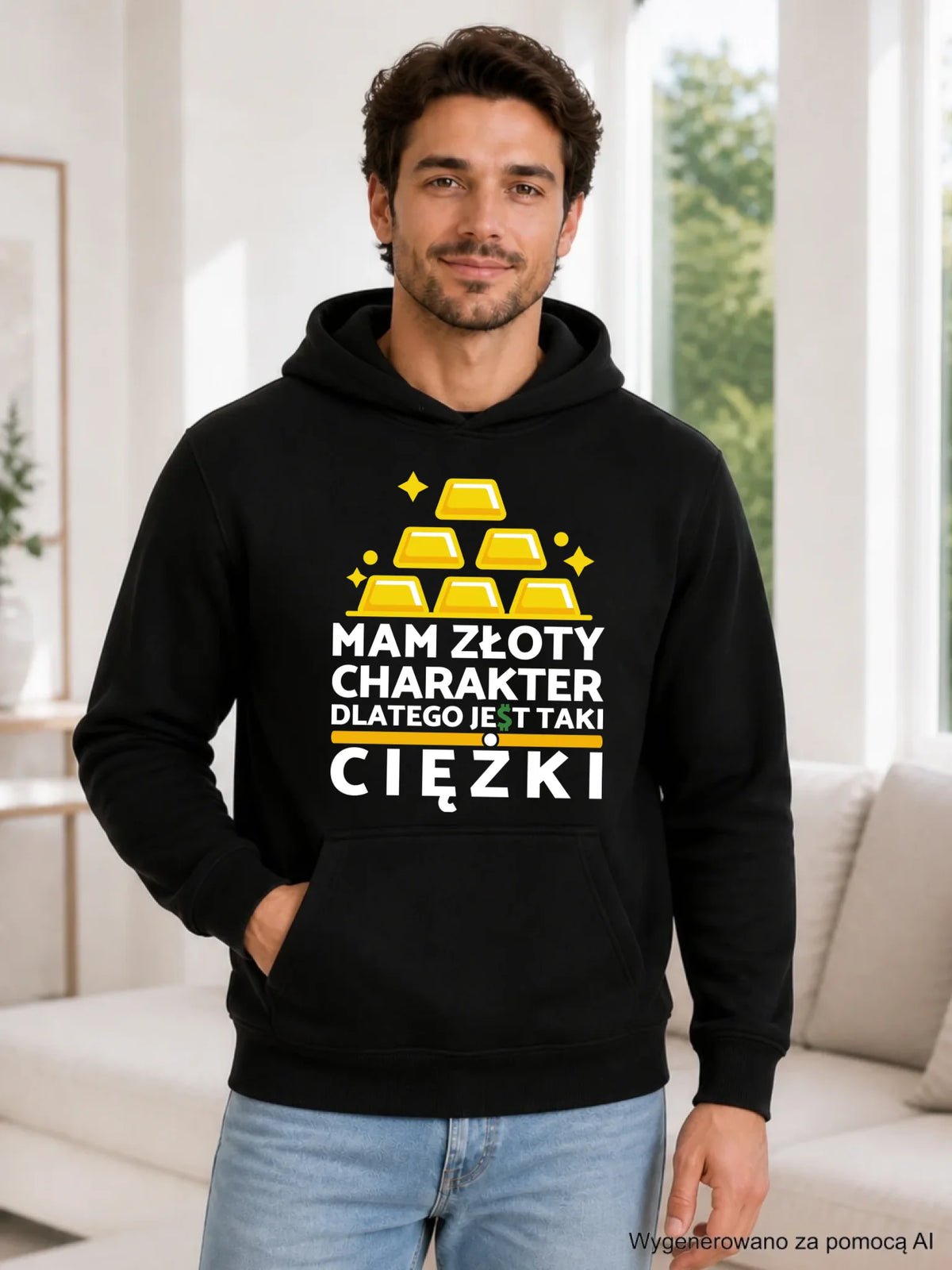 Bluza męska z kapturem - prezent dla chłopaka - Złoty charakter DCH16