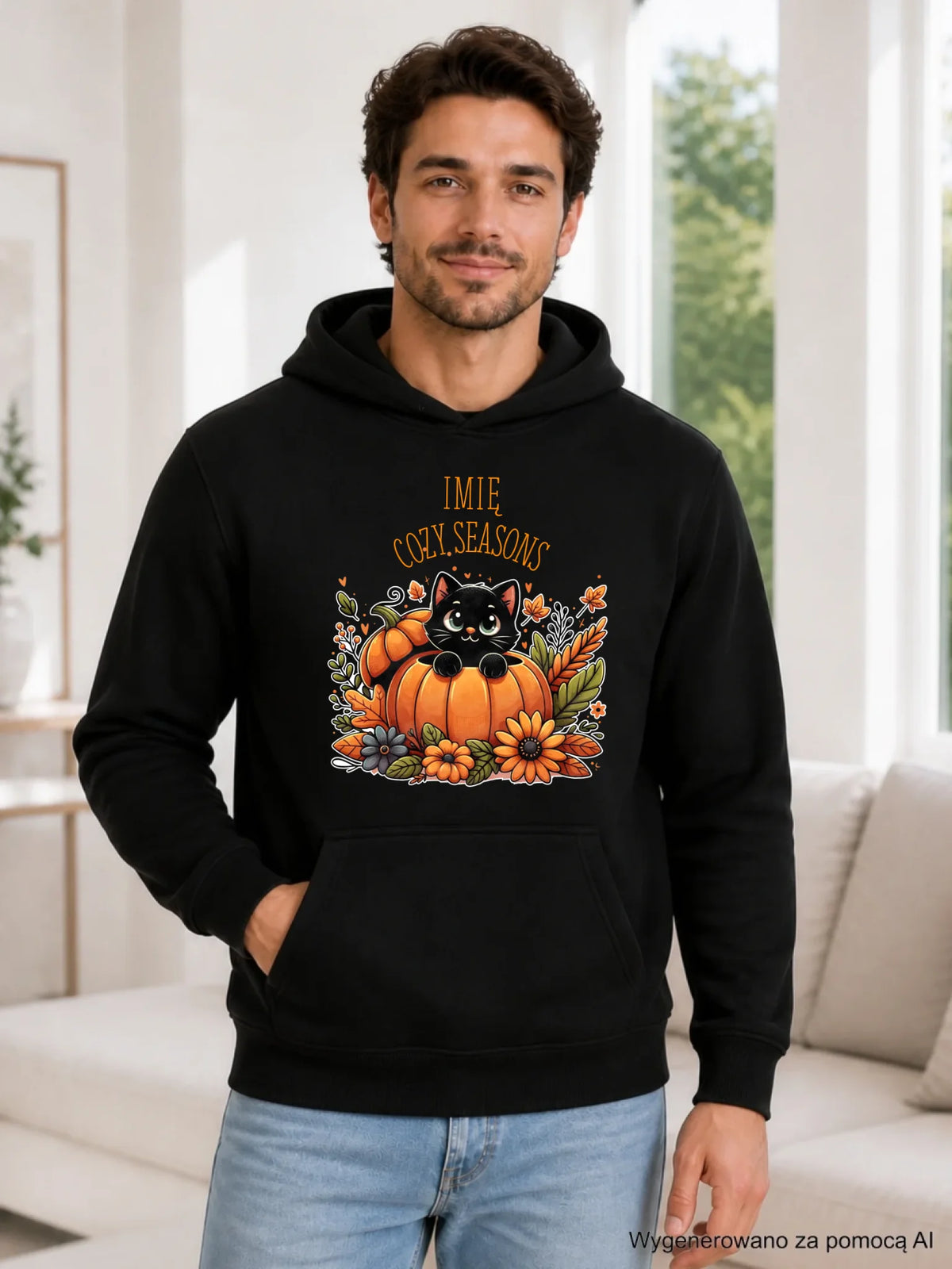 Bluza męska z kapturem jesienna - Cozy Seasons - personalizowana JS01
