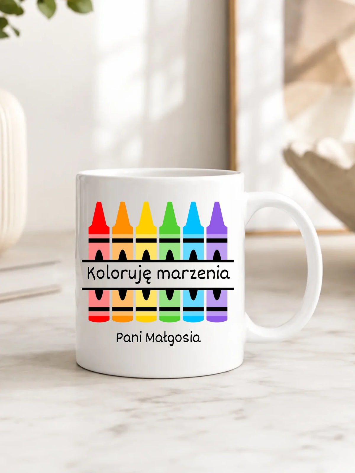 Kubek z imieniem dla nauczycielki koloruję marzenia N69