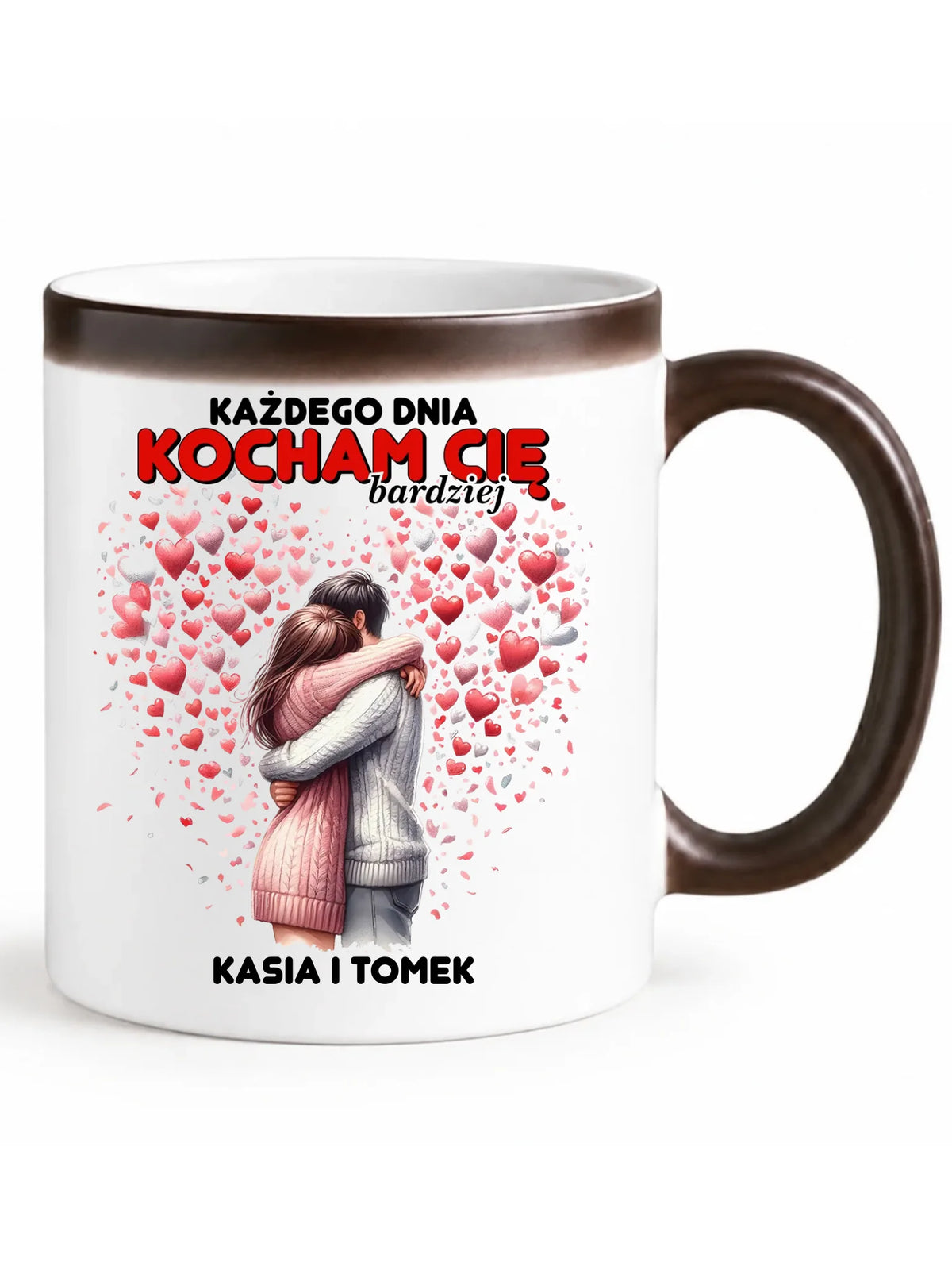 Kubek magiczny dla par - Każdego dnia kocham Cię bardziej - personalizowany W09