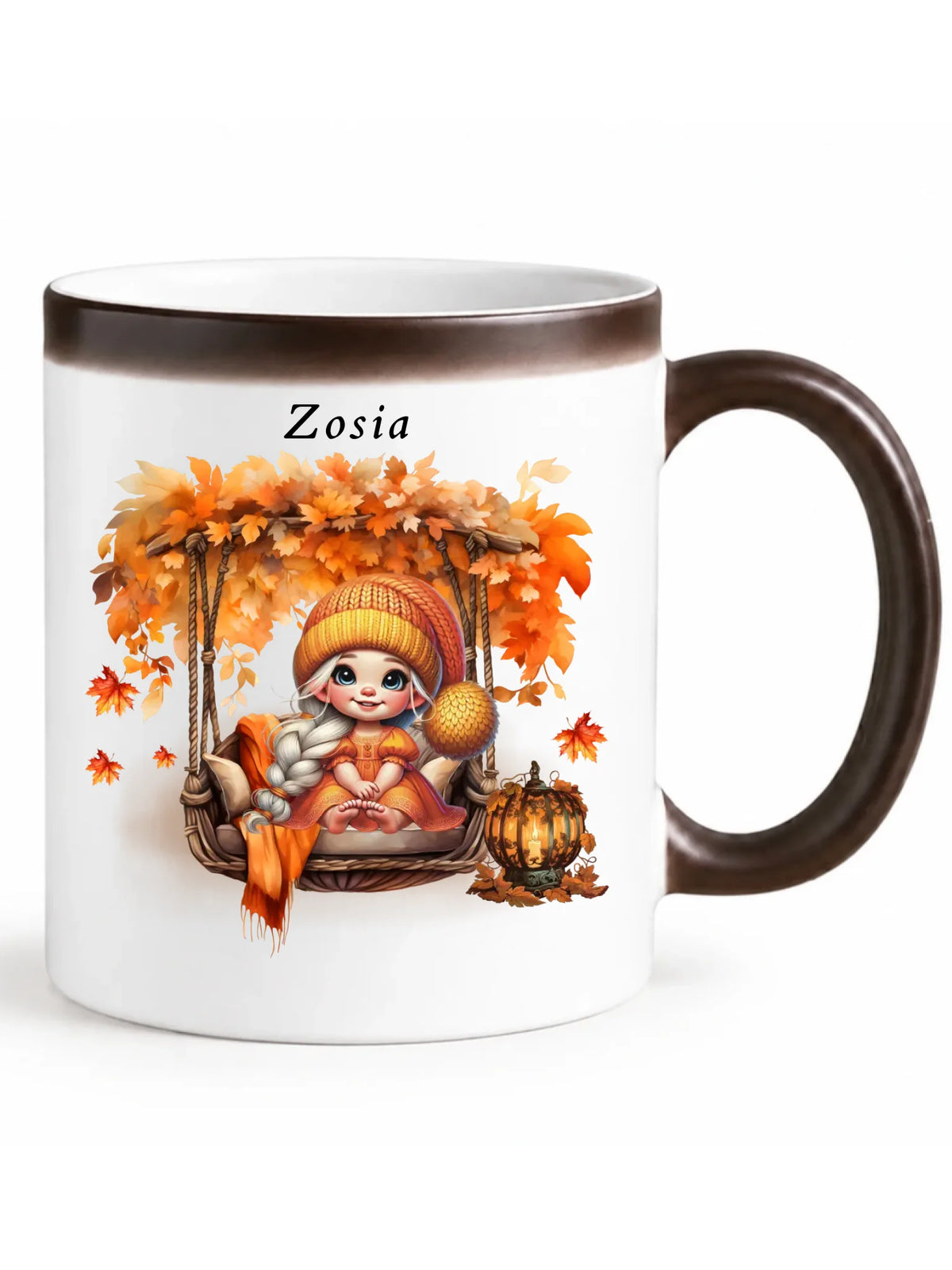 Kubek magiczny jesieniara - Dziewczynka z liśćmi - personalizowany JS17