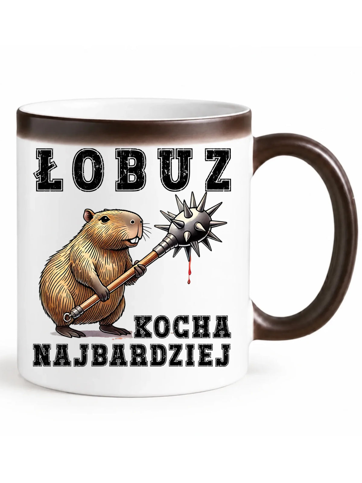 Kubek magiczny - prezent dla chłopaka - Łobuz kapibara z maczugą DCH17