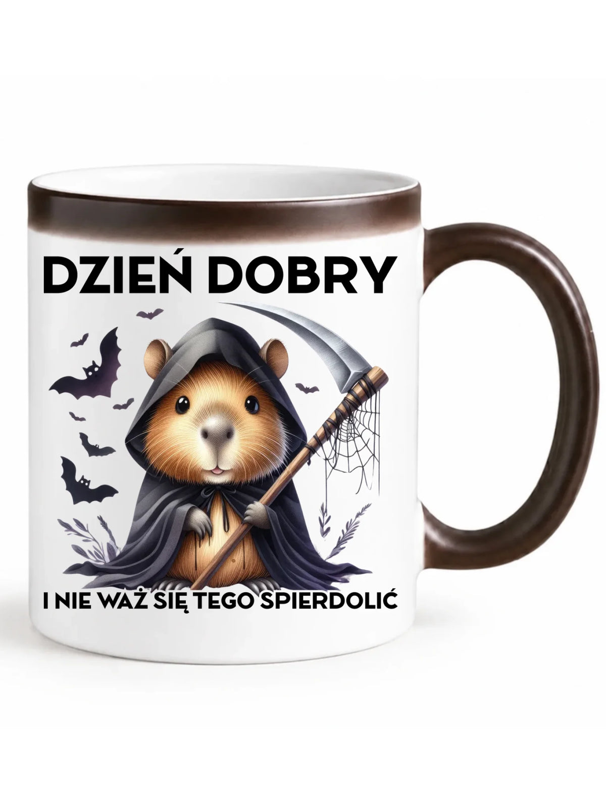 Kubek magiczny halloweenowy - Kapibara Żniwiarz - Dzień dobry - bez cenzury HL20
