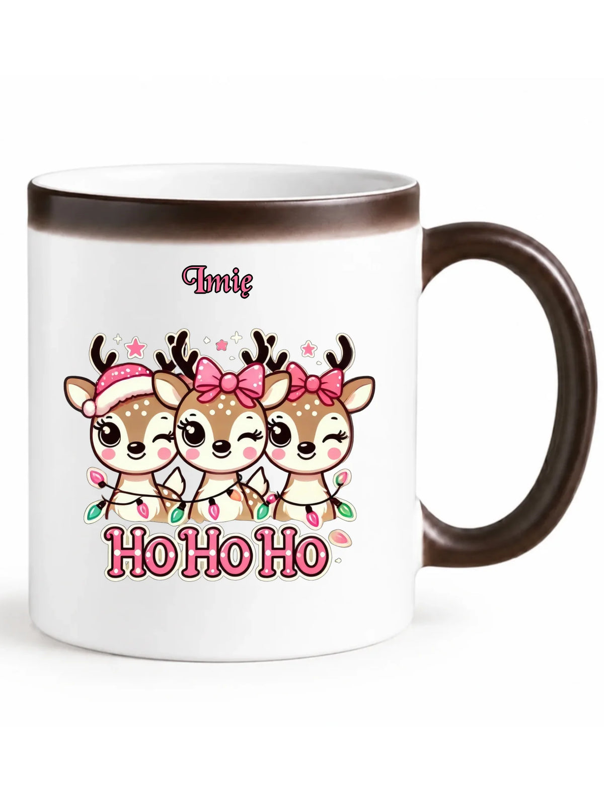 Kubek magiczny świąteczny - Ho ho ho Słodkie reniferki - personalizowany BN49