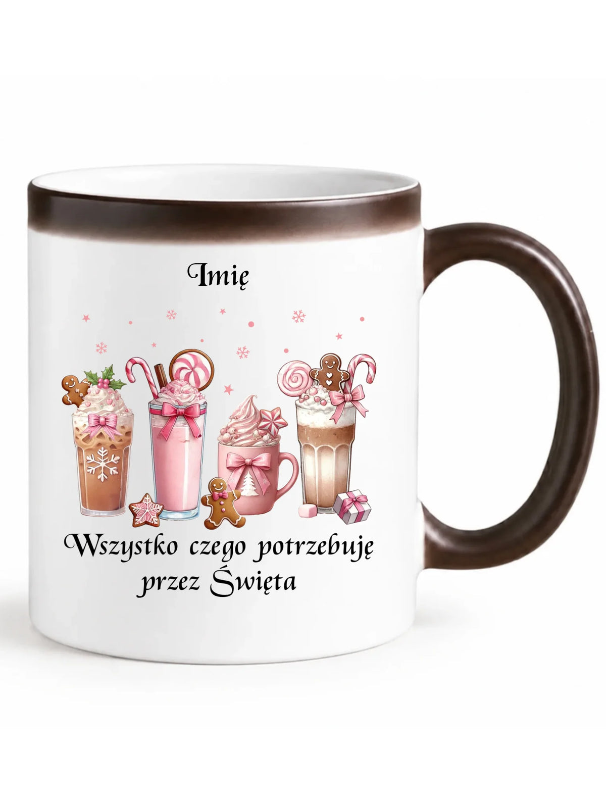 Kubek magiczny świąteczny - Zimowa kawa Wszystko czego potrzebuję przez Święta - personalizowany BN46