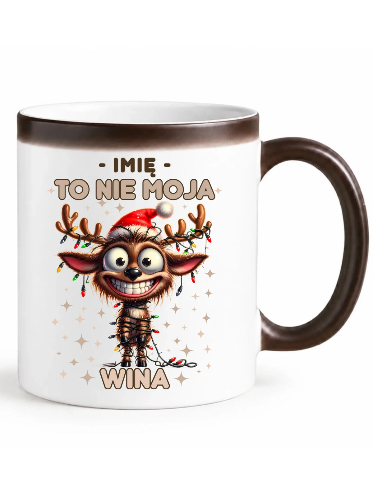 Kubek magiczny świąteczny - Renifer To nie moja wina - personalizowany BN93