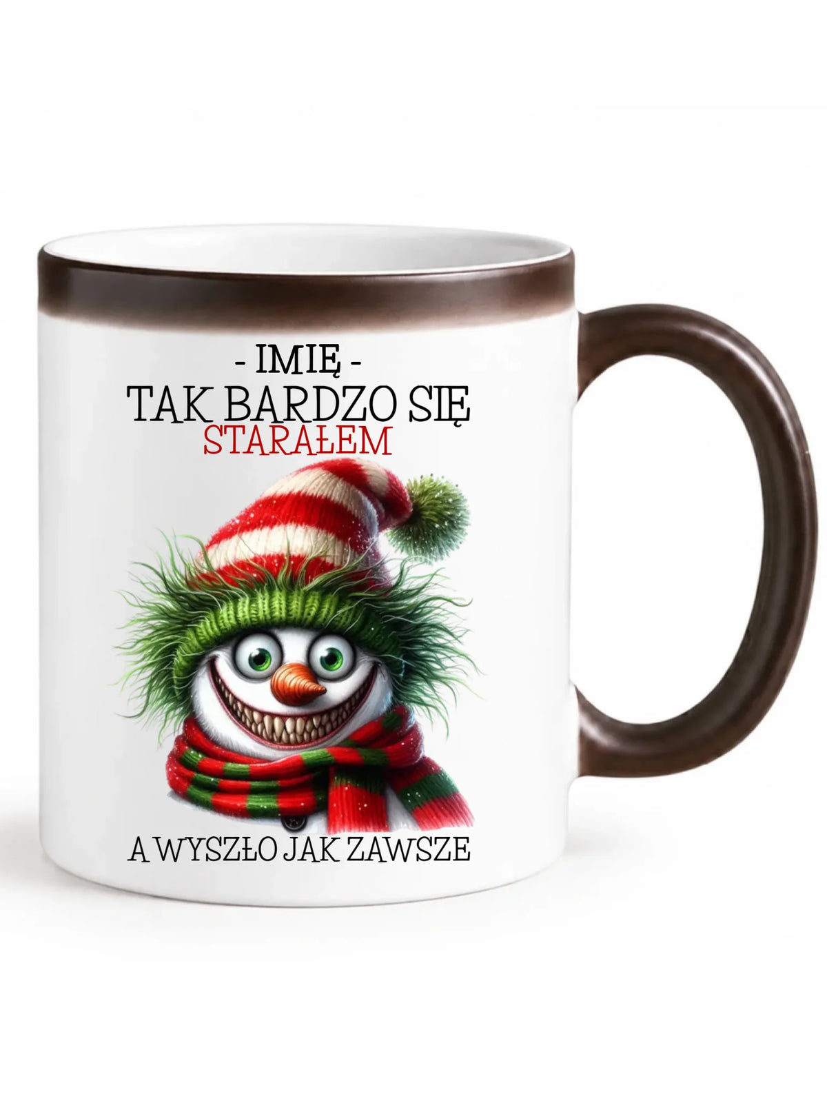 Kubek magiczny świąteczny z bałwanem - Tak bardzo się starałem - personalizowany BN120