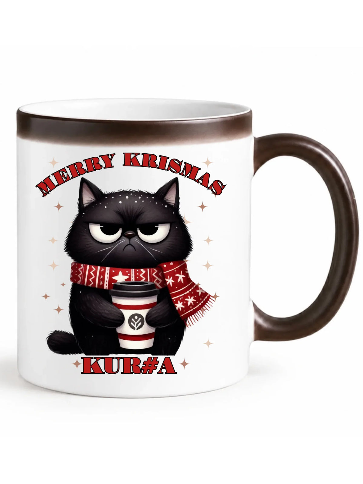 Kubek magiczny świąteczny - Zburczany kot Merry Krismas kur#a - bez cenzury BN34