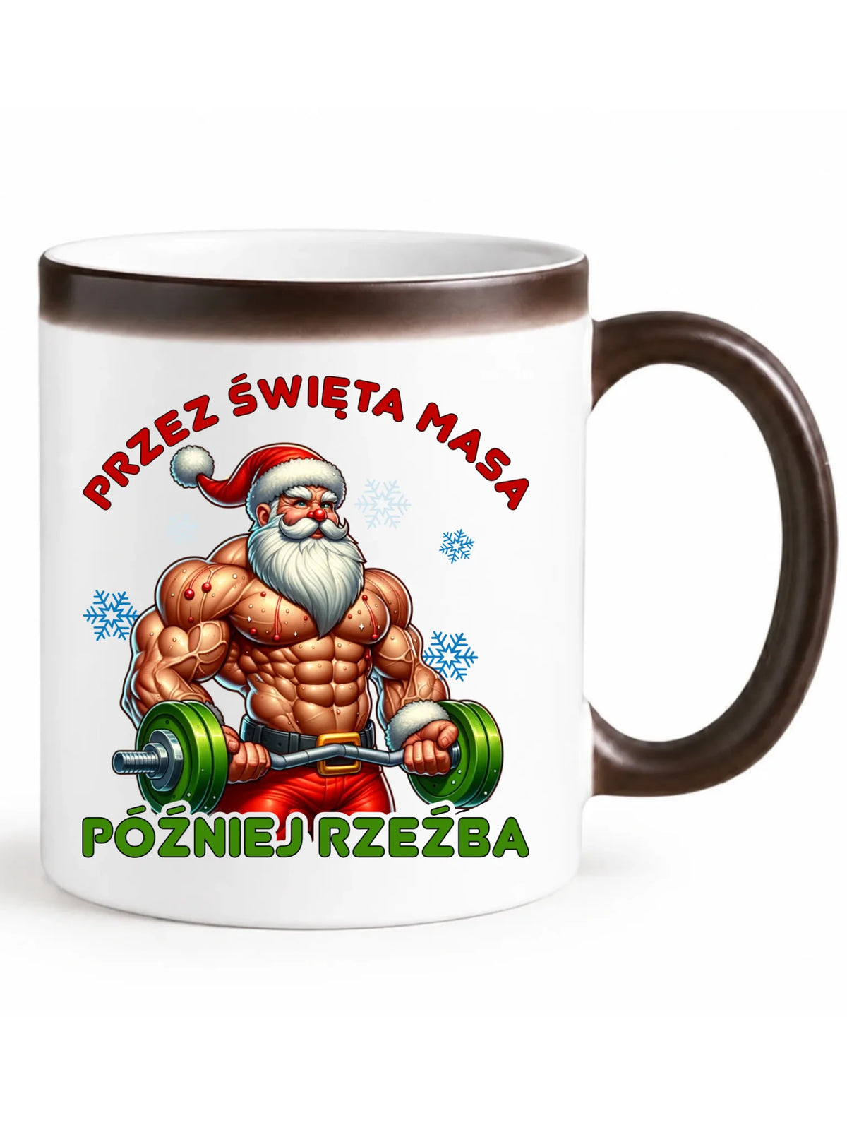 Kubek magiczny świąteczny - Mikołaj na siłowni - Przez święta masa, później rzeźba BN139