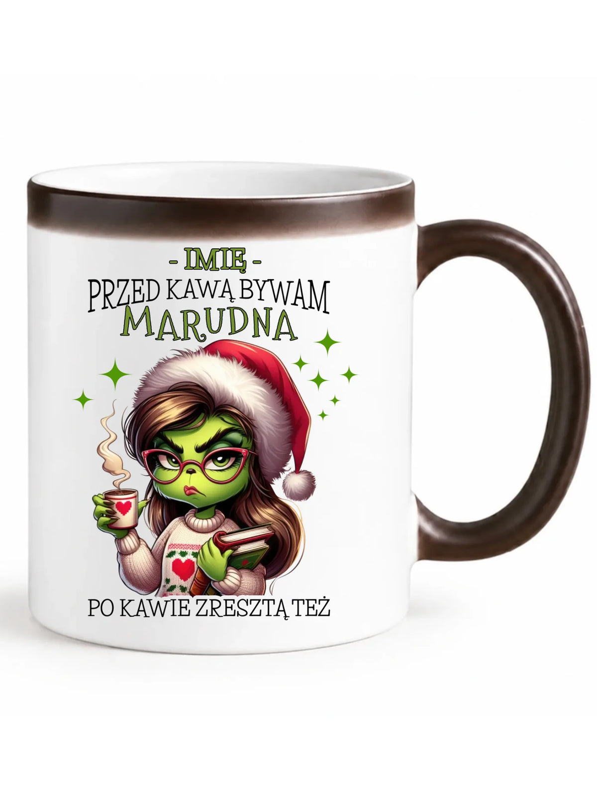 Kubek magiczny świąteczny - Grinch - Przed kawą bywam marudna - personalizowany BN116