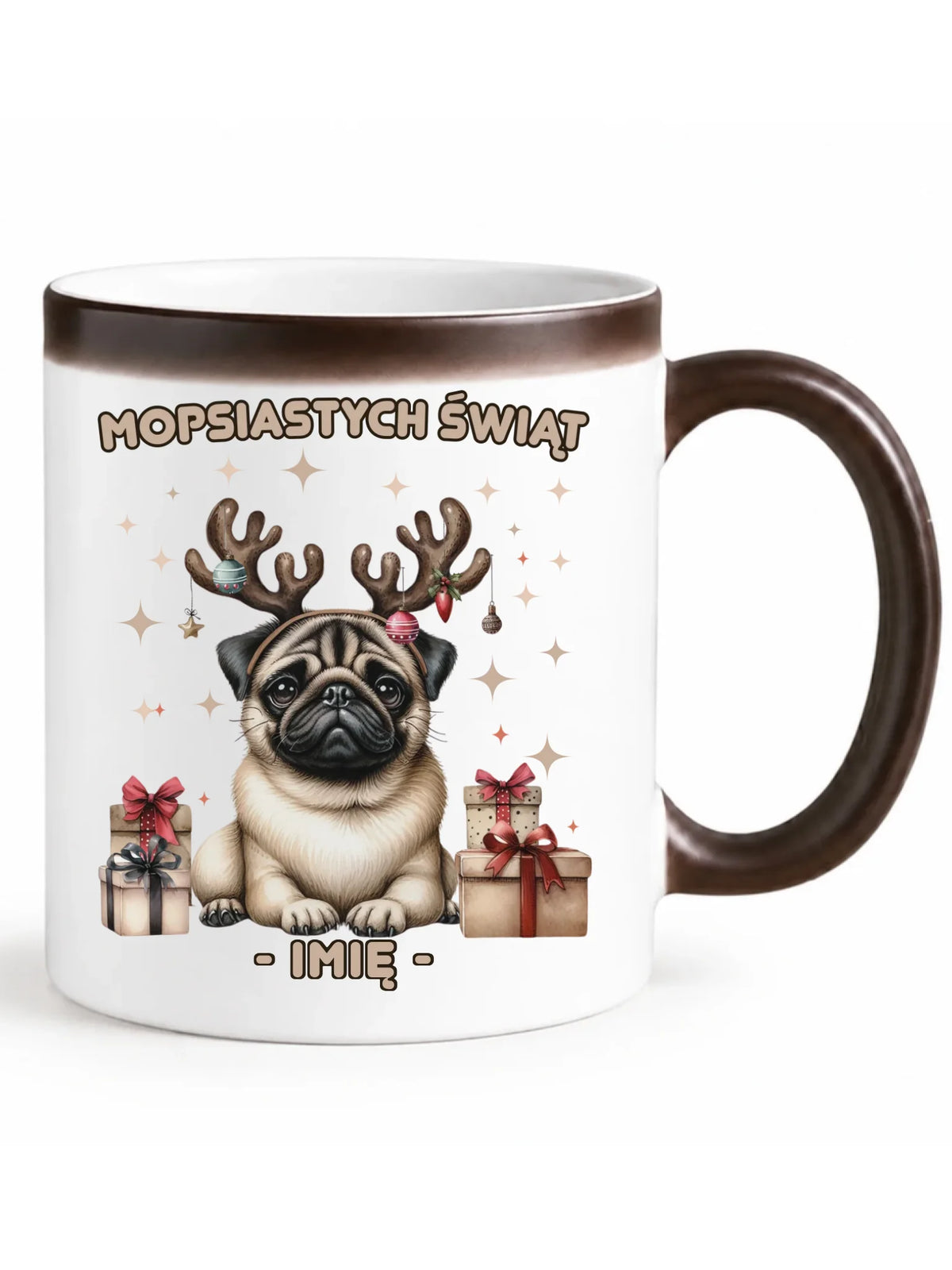 Kubek magiczny świąteczny - Mops Mopsiastych świąt - personalizowany BN91
