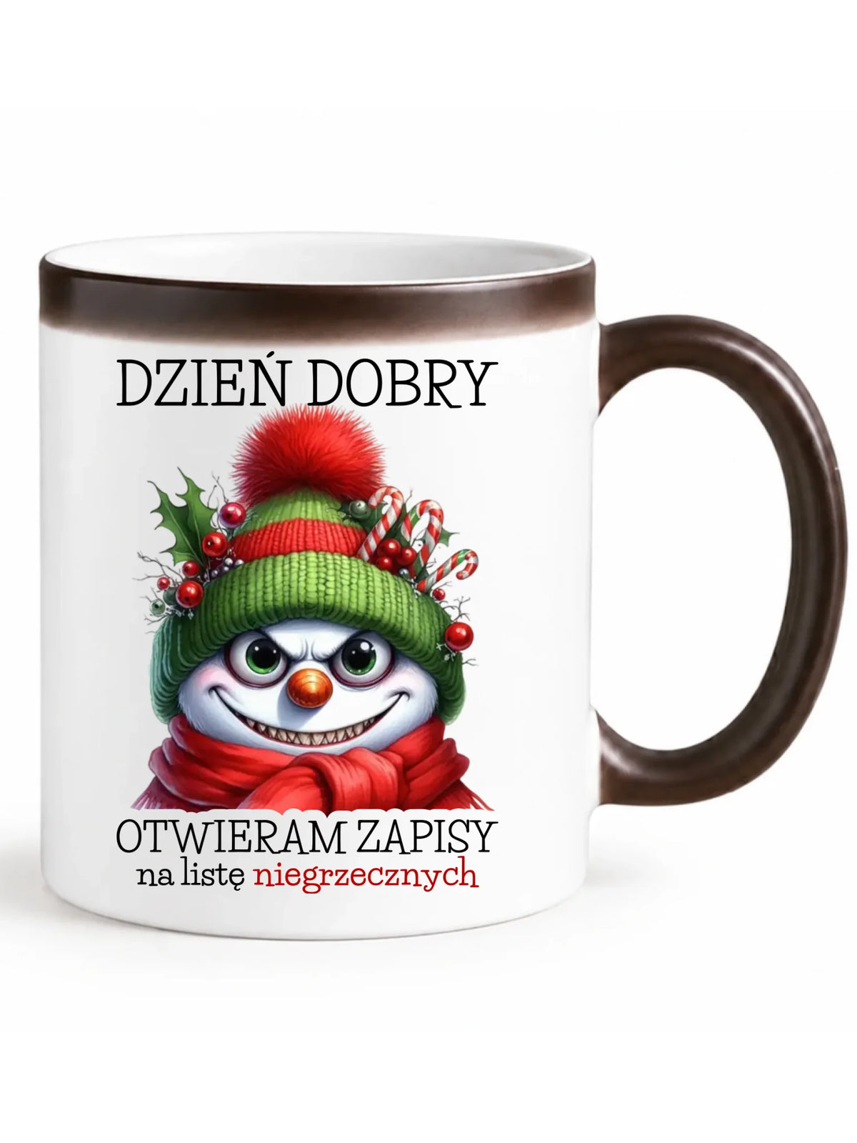 Kubek magiczny świąteczny - Niegrzeczny bałwan - Dzień dobry otwieram zapisy na listę BN121