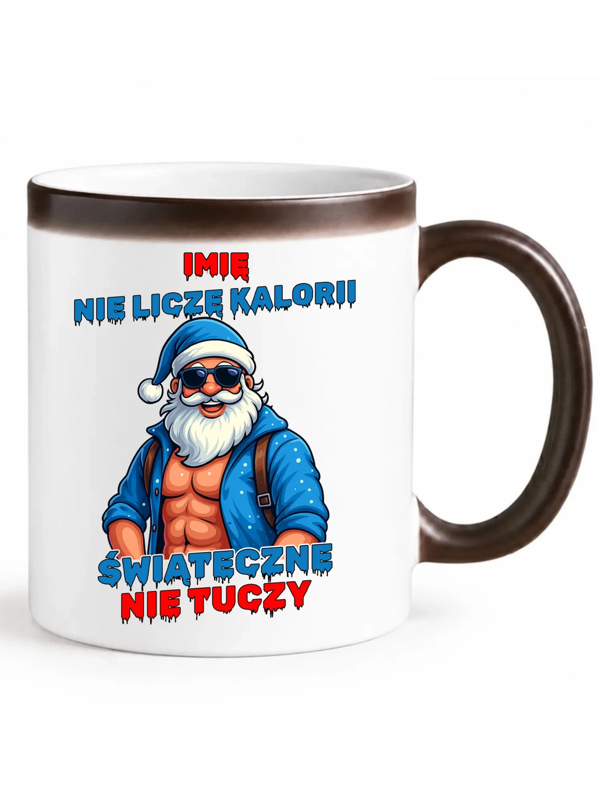 Kubek magiczny świąteczny z Mikołajem - Świąteczne nie tuczy - personalizowany BN118
