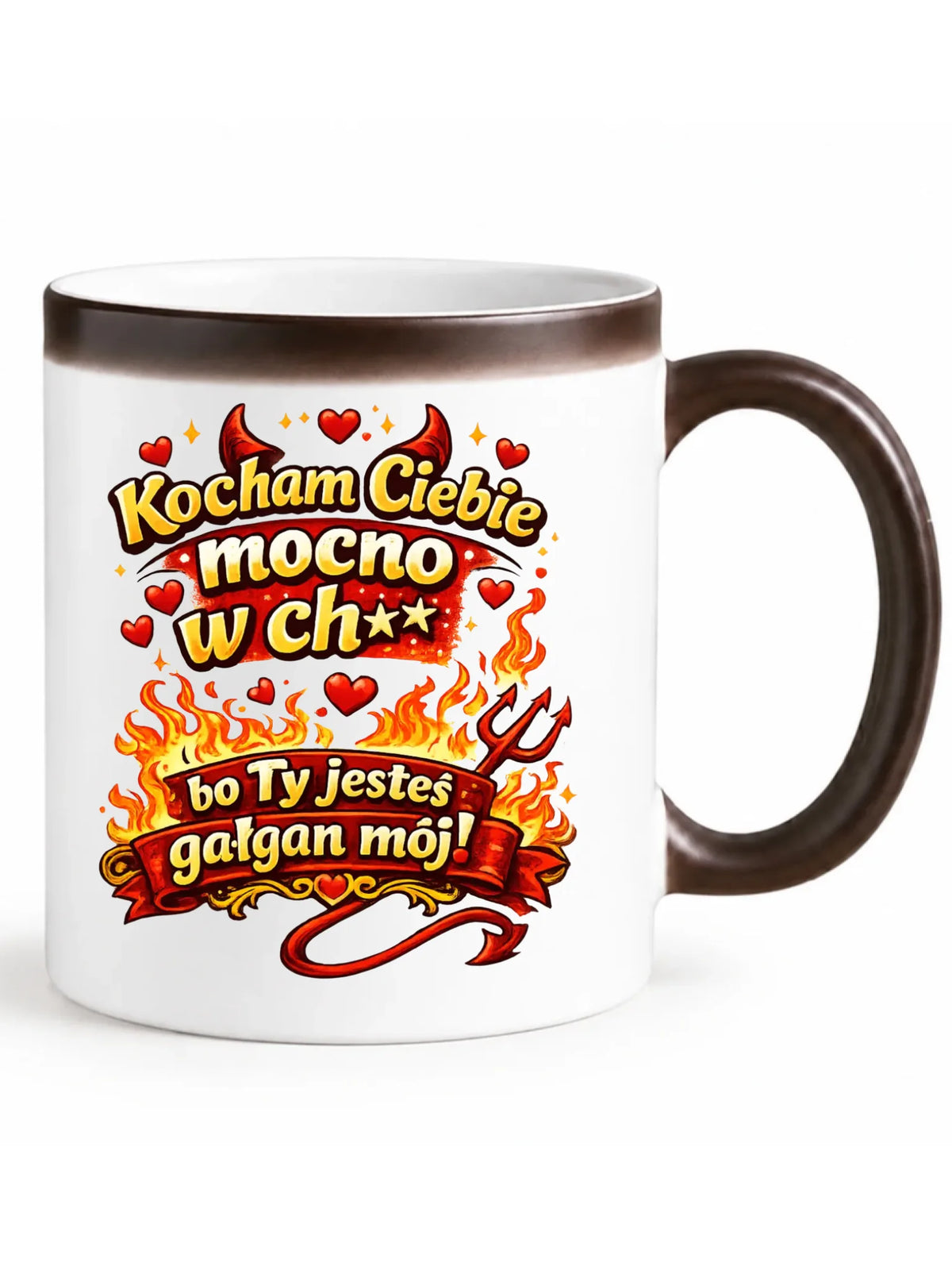 Kubek magiczny dla par - Kocham Ciebie mocno w ch** bo Ty jesteś gałgan mój W82