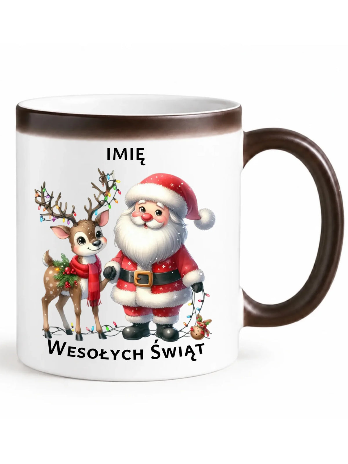 Kubek magiczny świąteczny - Mikołaj z reniferem - personalizowany BN09