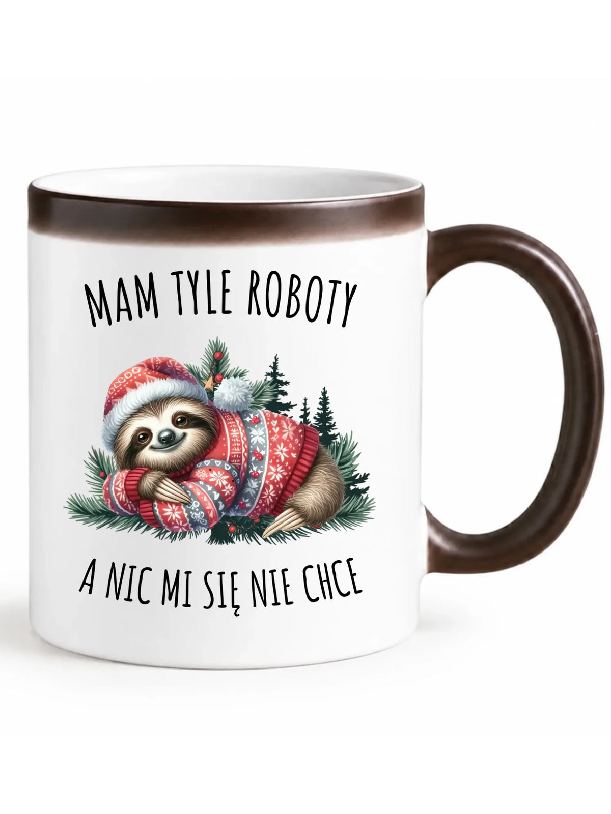 Kubek magiczny świąteczny - Leniwiec Mam tyle roboty, a nic mi się nie chce BN18