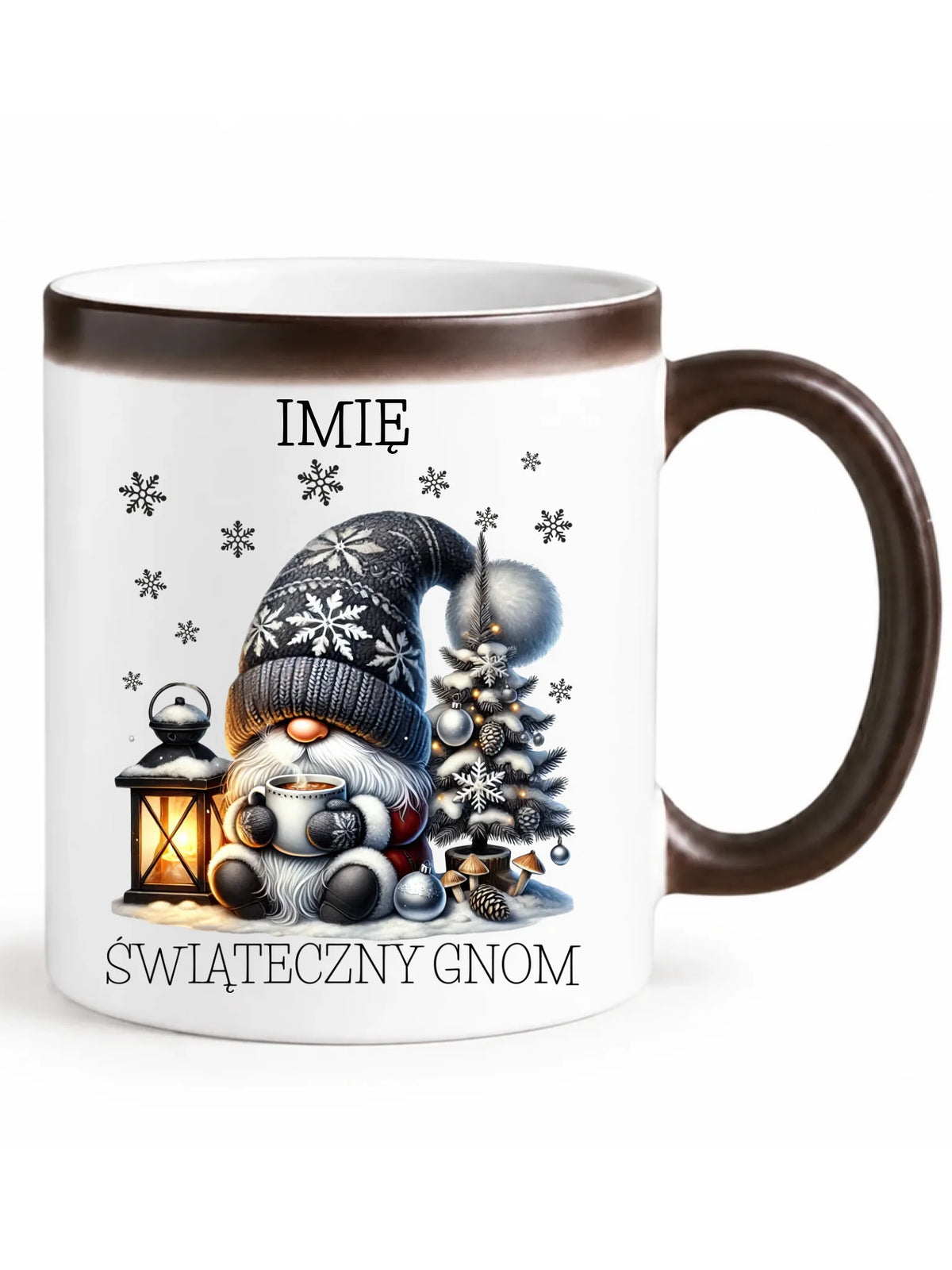 Kubek magiczny świąteczny - Gnom z czekoladą - personalizowany BN41