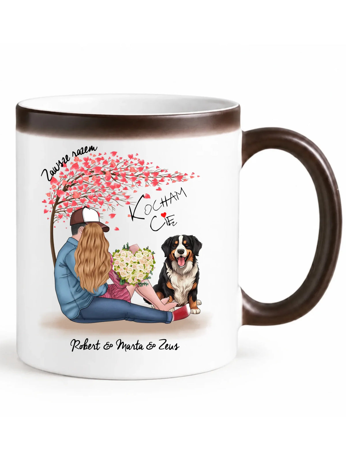 Kubek magiczny dla par + Berneńczyk - Zawsze razem - personalizowany W04A