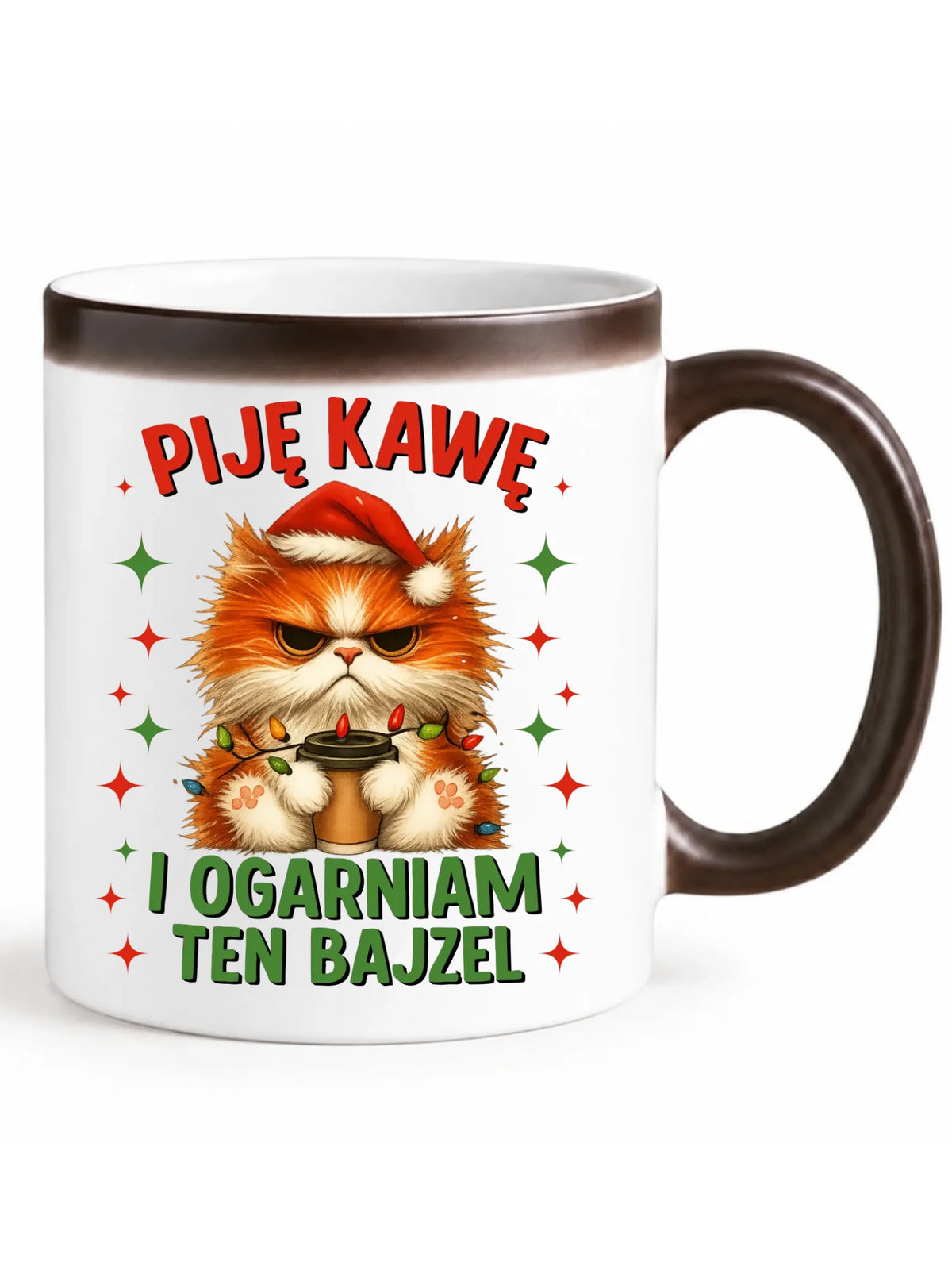 Kubek magiczny świąteczny - Kot Piję kawę i ogarniam ten bajzel BN39