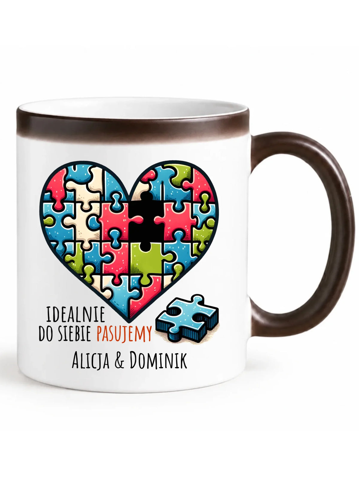 Kubek magiczny dla par - Idealnie do siebie pasujemy - personalizowany W44