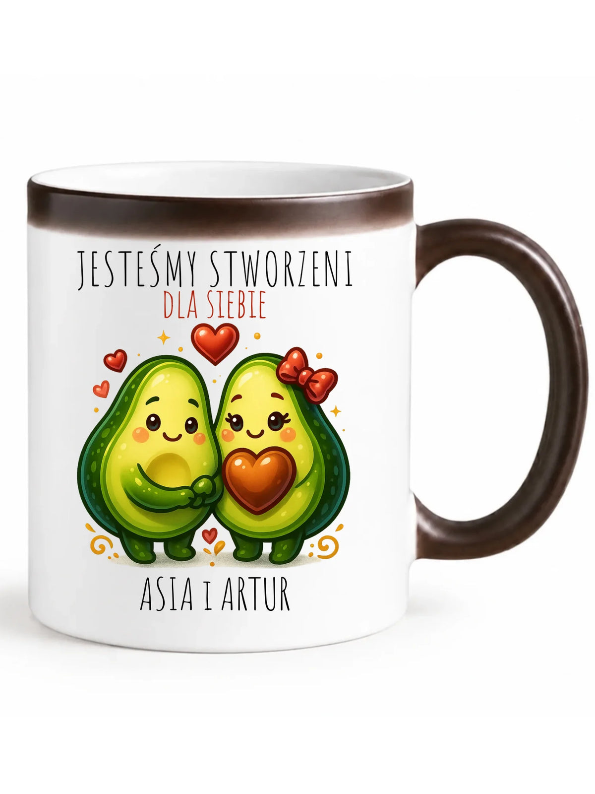 Kubek magiczny dla par - Awokado Stworzeni dla siebie - personalizowany W91