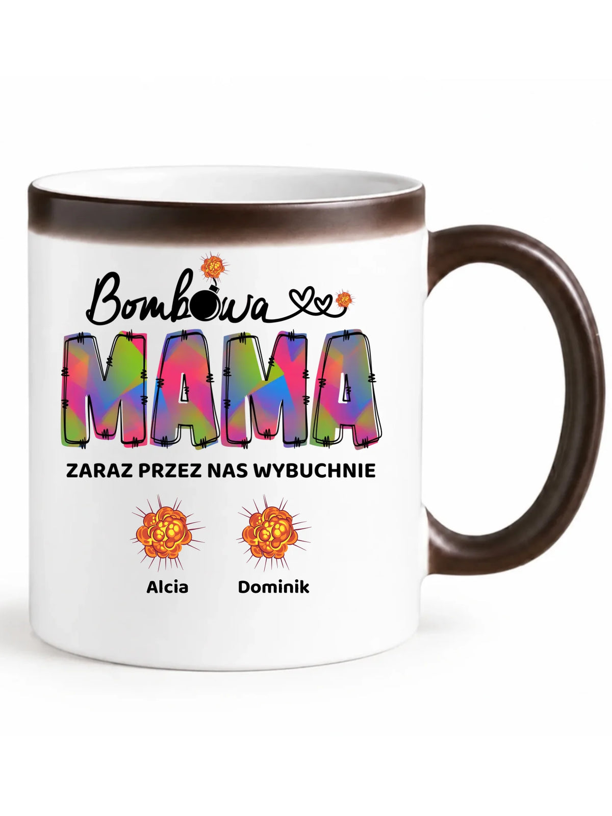 Kubek magiczny dla mamy z imionami dzieci - Bombowa mama - personalizowany DM53
