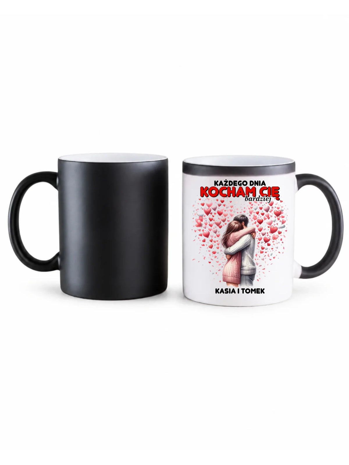 Kubek magiczny dla par - Każdego dnia kocham Cię bardziej - personalizowany W09