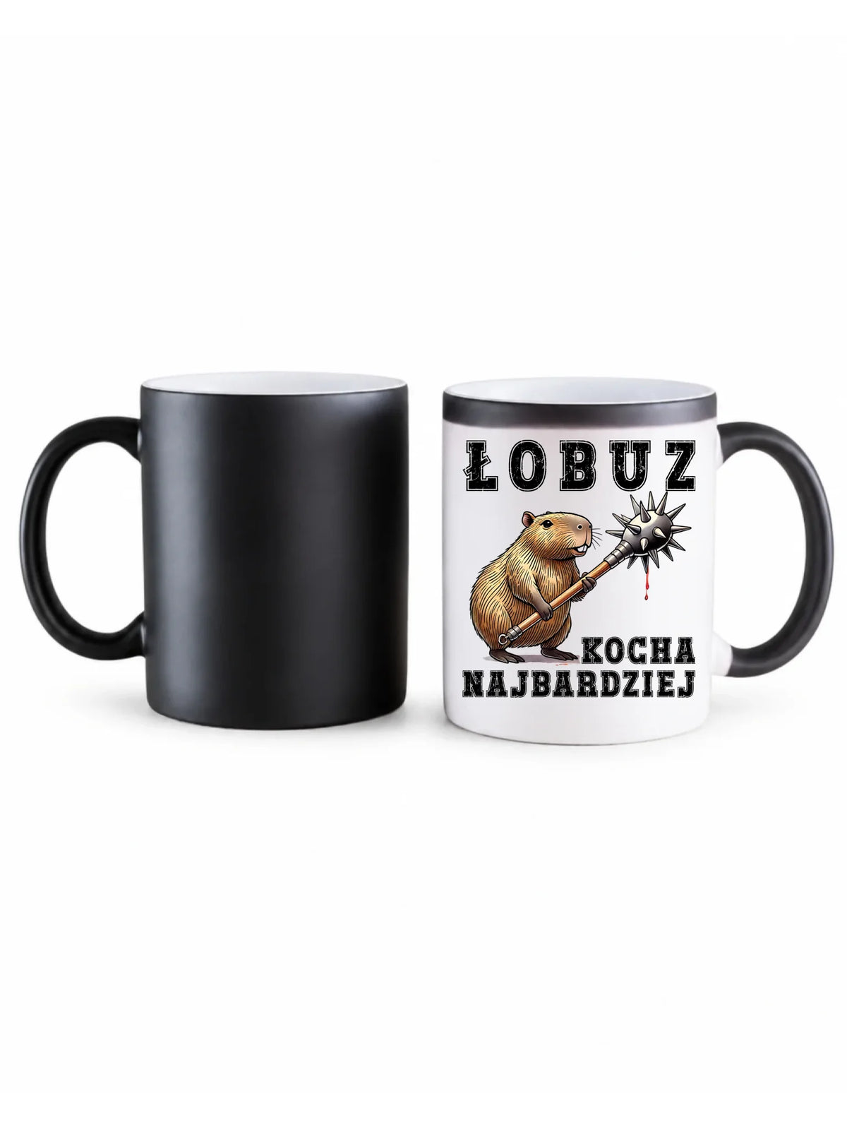 Kubek magiczny - prezent dla chłopaka - Łobuz kapibara z maczugą DCH17