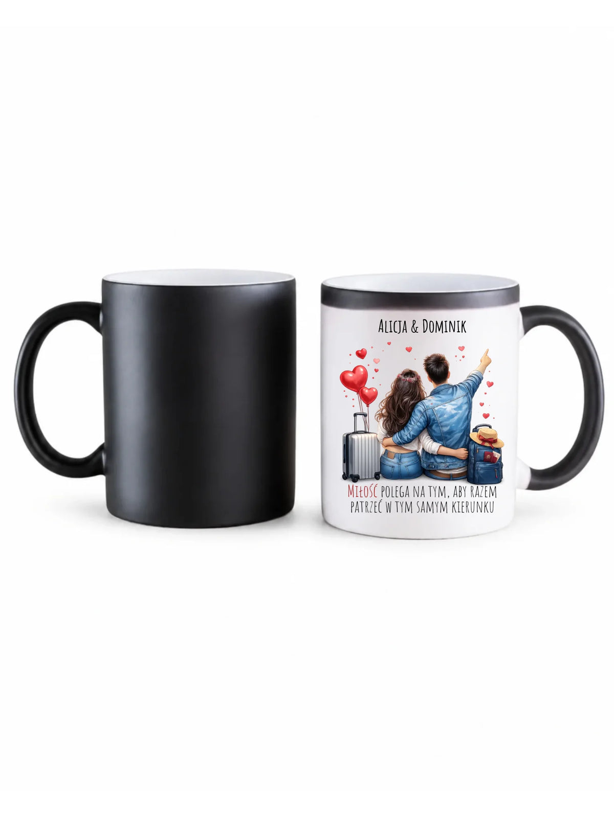 Kubek magiczny dla par - Para w podróży miłość - personalizowany W12