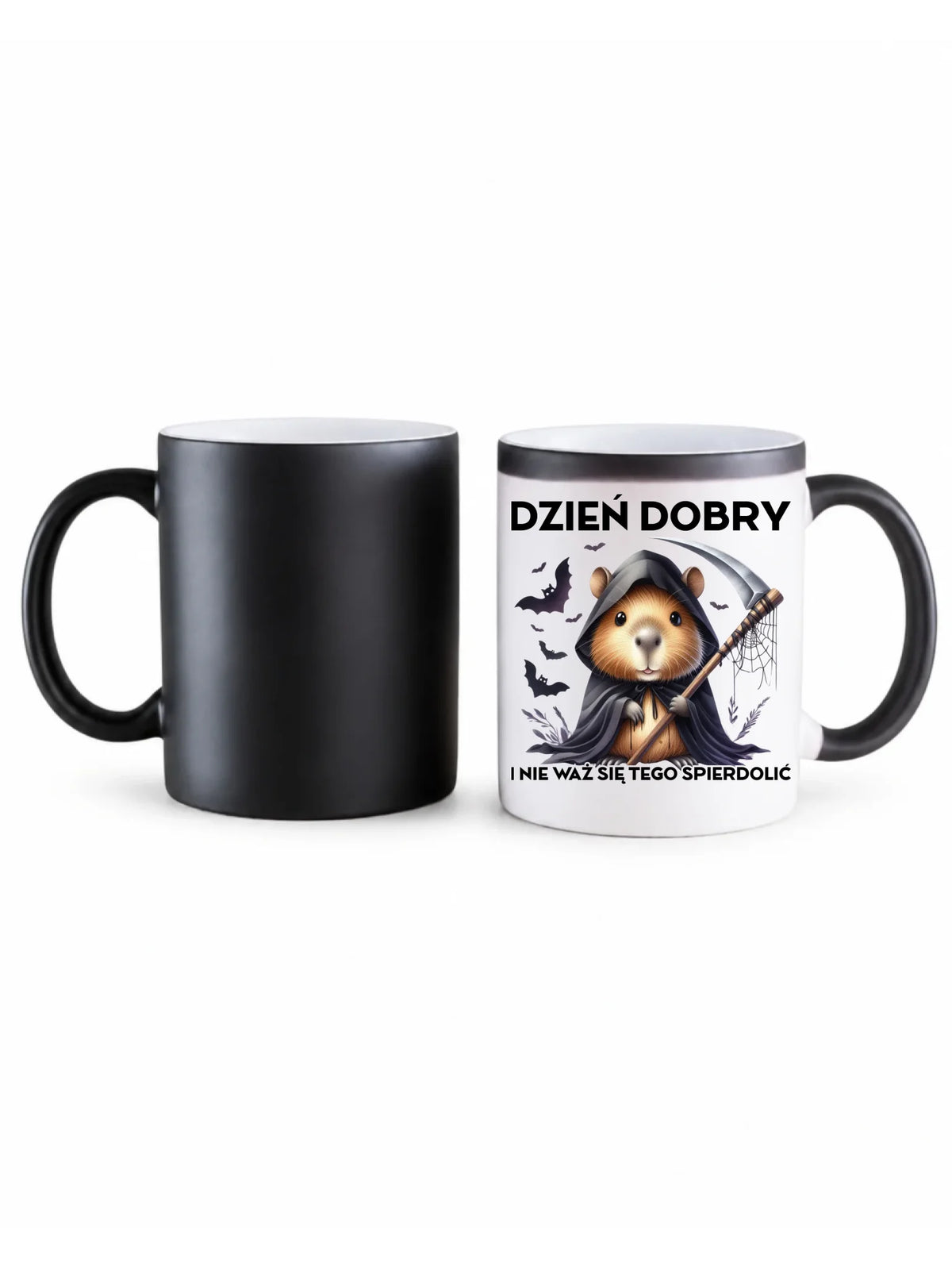 Kubek magiczny halloweenowy - Kapibara Żniwiarz - Dzień dobry - bez cenzury HL20