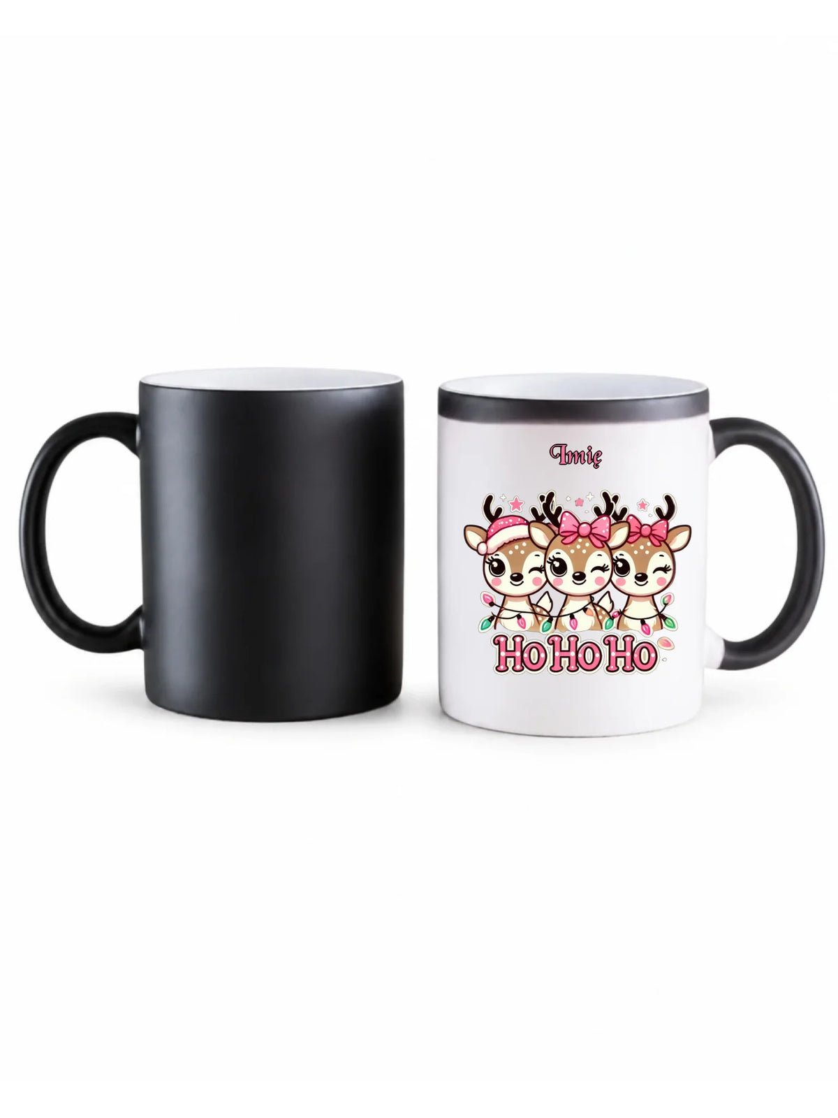 Kubek magiczny świąteczny - Ho ho ho Słodkie reniferki - personalizowany BN49