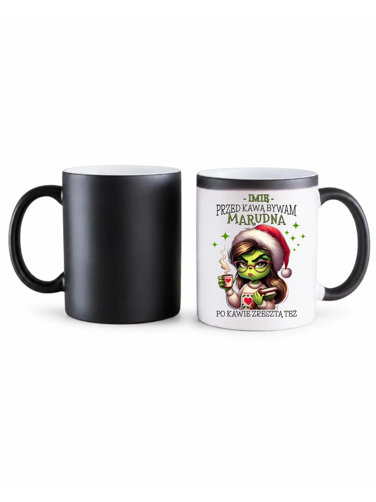 Kubek magiczny świąteczny - Grinch - Przed kawą bywam marudna - personalizowany BN116