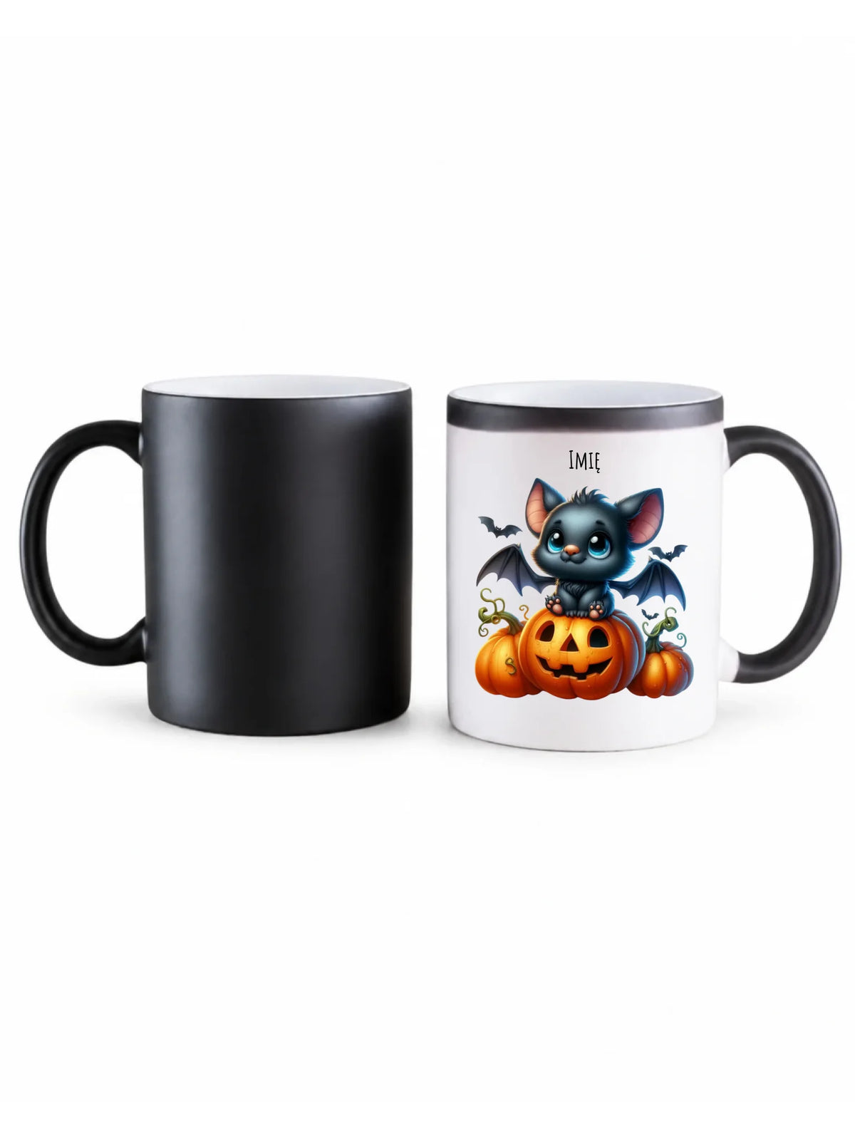 Kubek magiczny na halloween - Słodki nietoperz z dynią - personalizowany HL09
