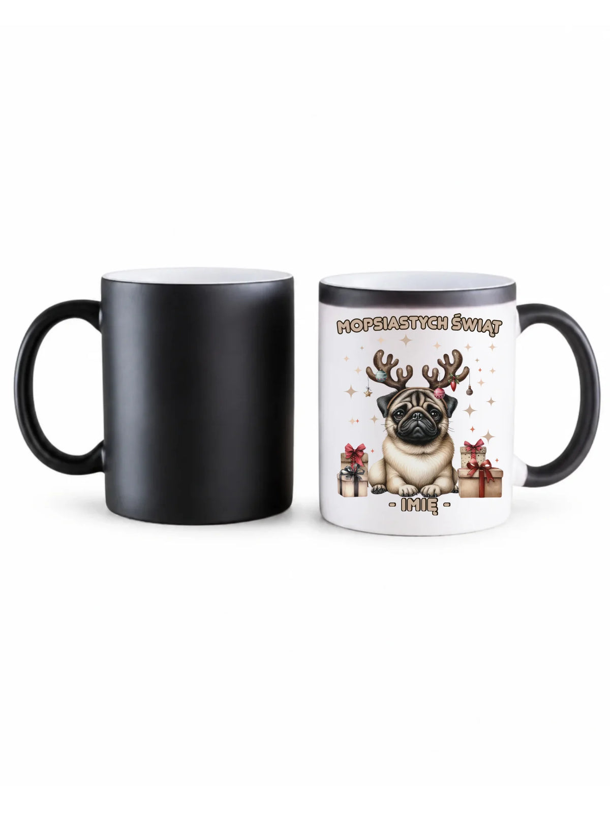Kubek magiczny świąteczny - Mops Mopsiastych świąt - personalizowany BN91