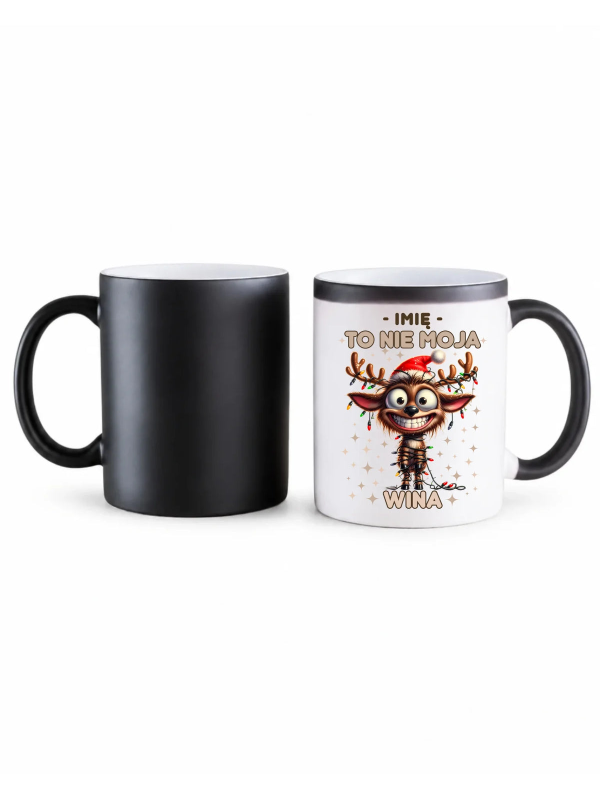Kubek magiczny świąteczny - Renifer To nie moja wina - personalizowany BN93