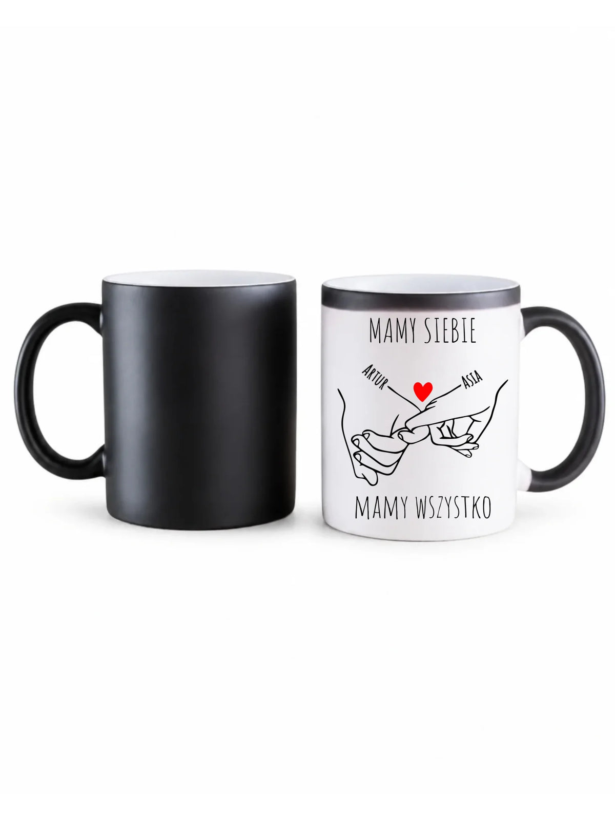 Kubek magiczny dla par - Zaplecione ręce mamy siebie mamy wszystko - personalizowany W63