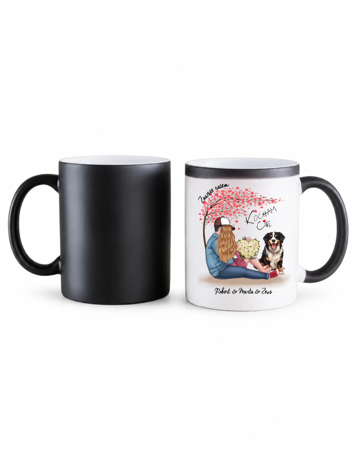 Kubek magiczny dla par + Berneńczyk - Zawsze razem - personalizowany W04A