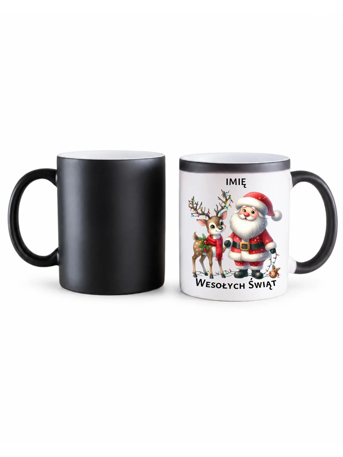 Kubek magiczny świąteczny - Mikołaj z reniferem - personalizowany BN09