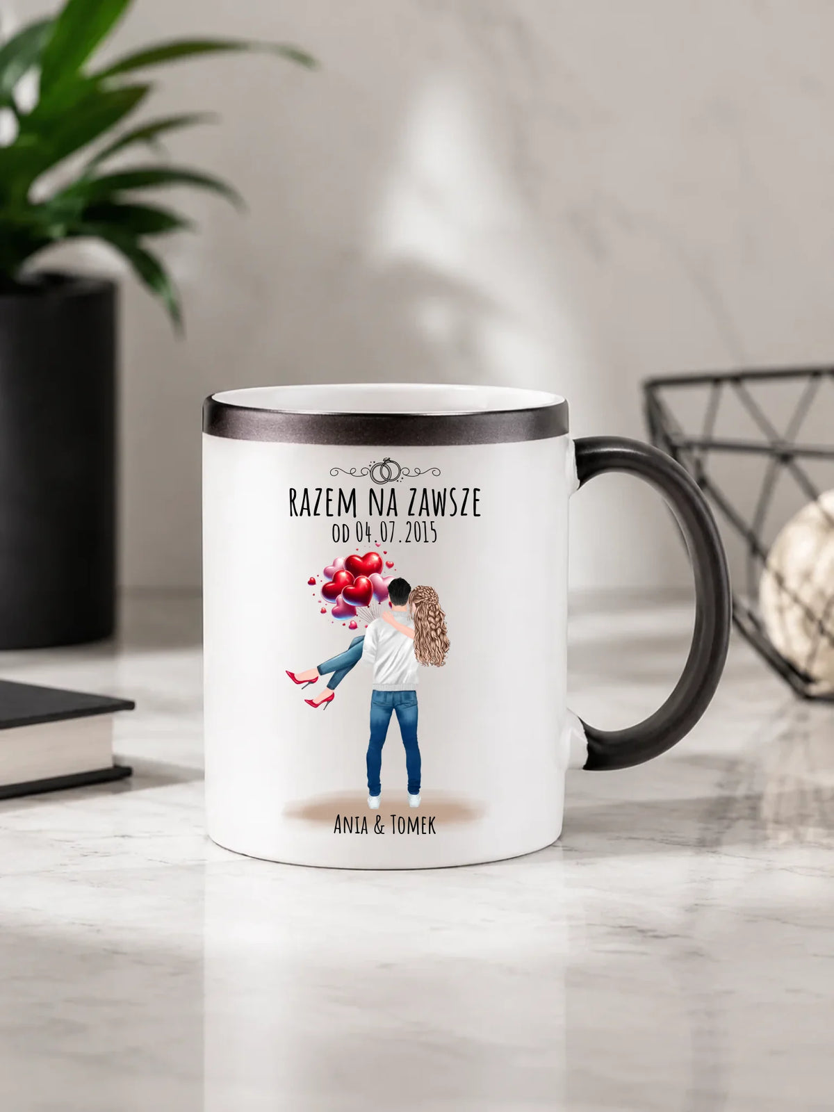 Kubek magiczny dla par na rocznicę - Razem na zawsze - personalizowany W14