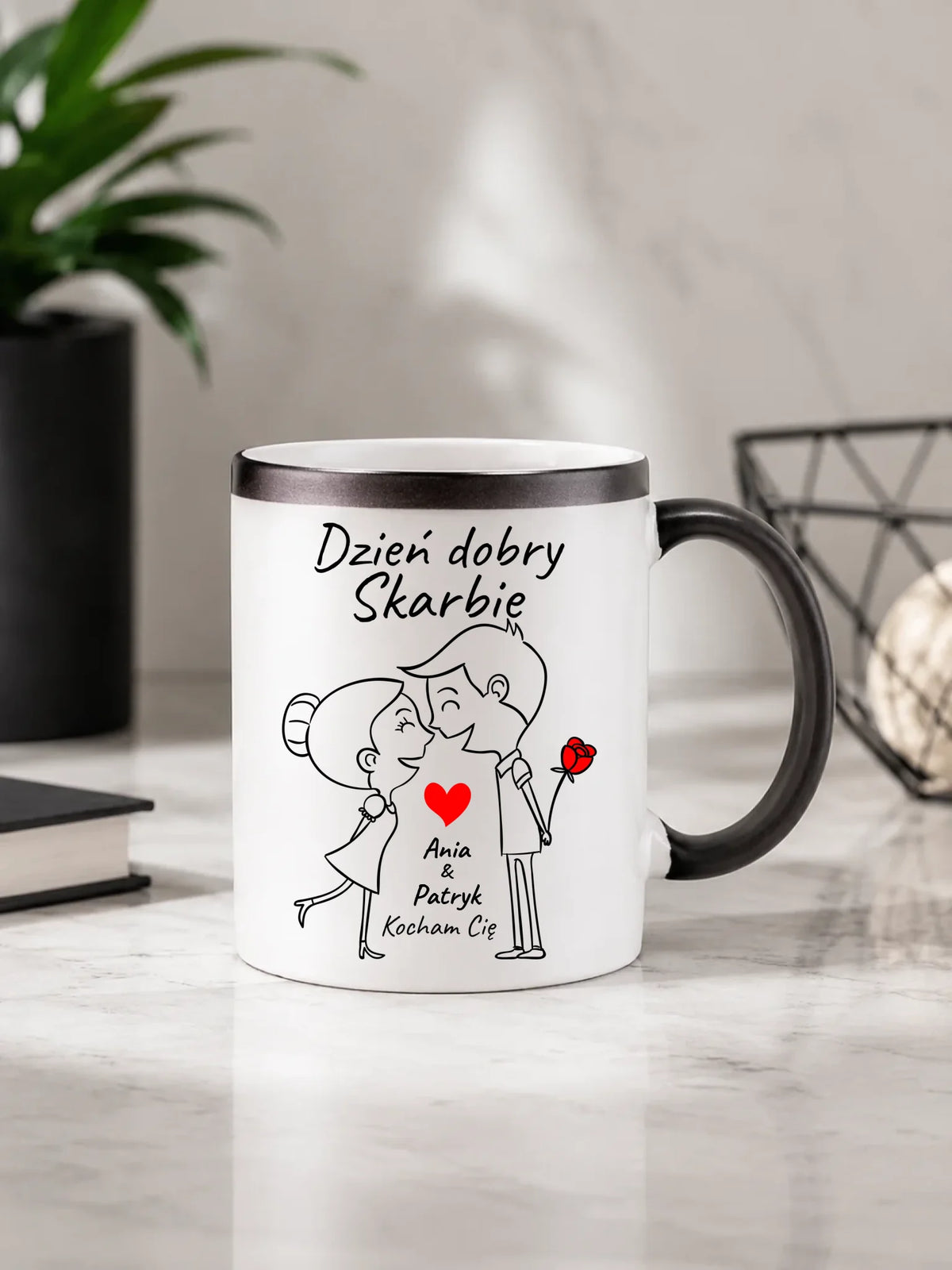 Kubek magiczny dla par - Dzień dobry Skarbie - personalizowany W15