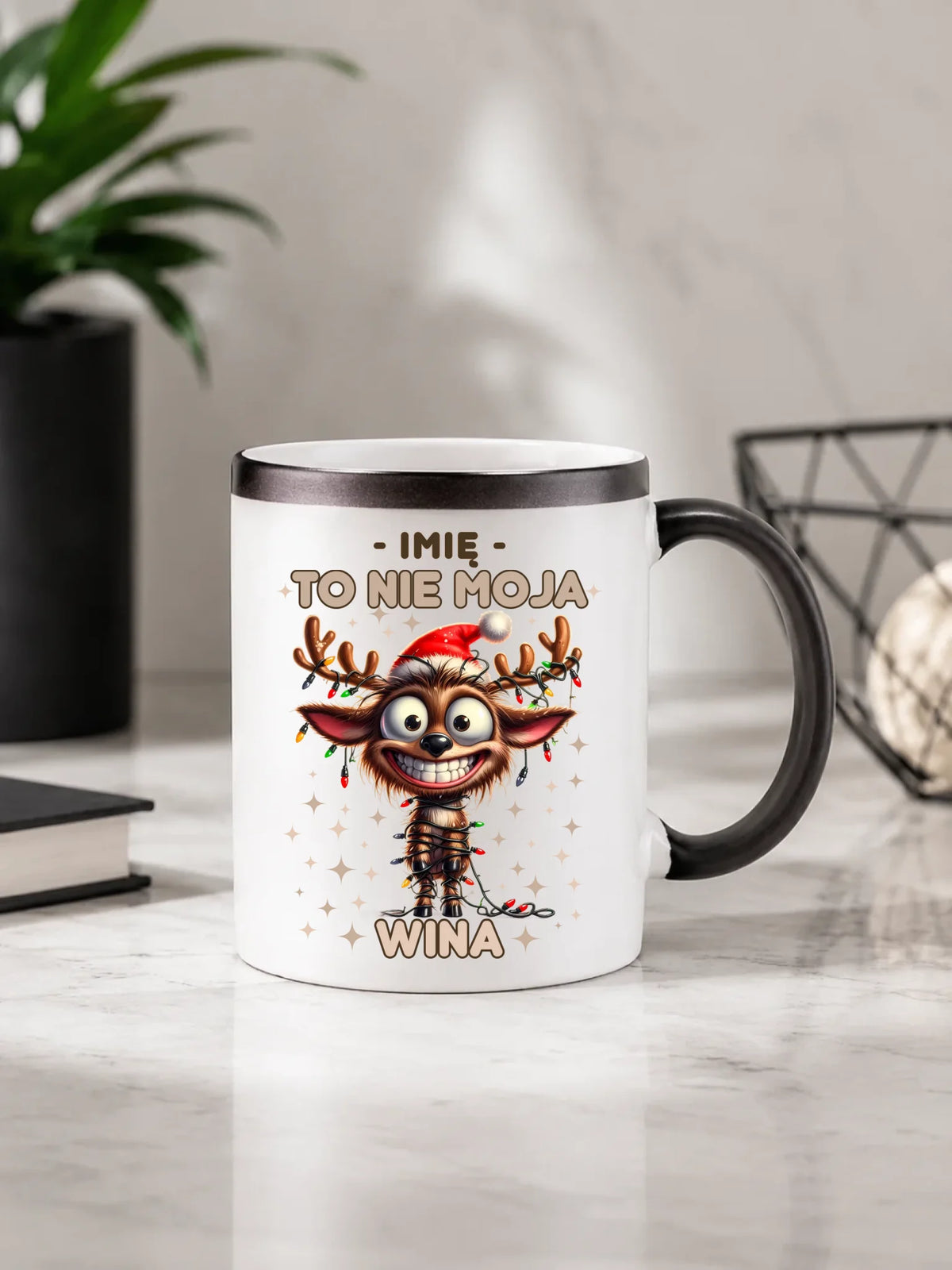 Kubek magiczny świąteczny - Renifer To nie moja wina - personalizowany BN93