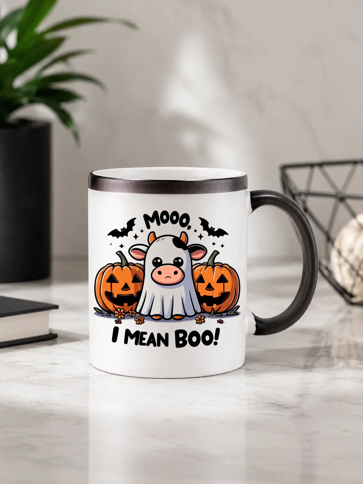 Kubek magiczny na Halloween - Mooo I mean Boo! - z dynią i duchem HL14