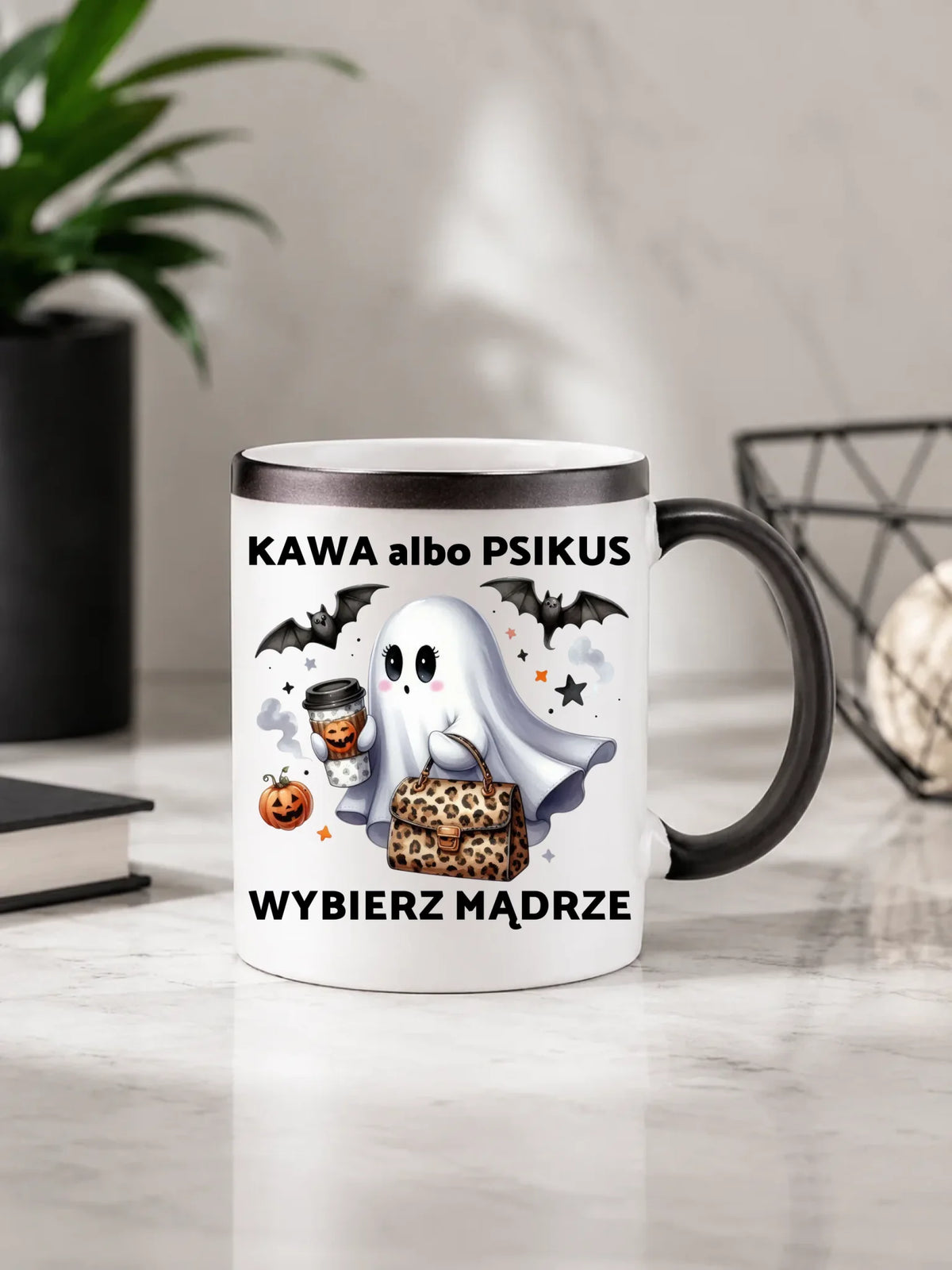 Kubek magiczny halloweenowy - Duch - Kawa albo psikus HL07