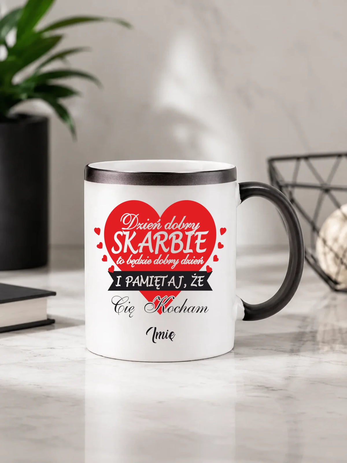 Kubek magiczny dla par - Dzień dobry Skarbie - personalizowany W02