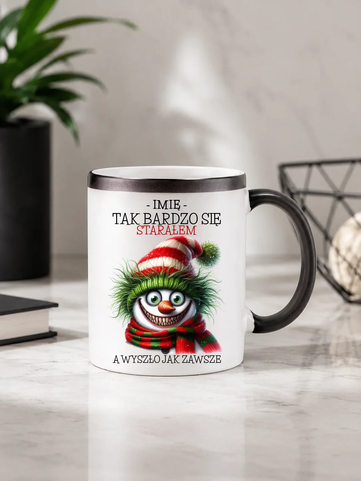 Kubek magiczny świąteczny z bałwanem - Tak bardzo się starałem - personalizowany BN120