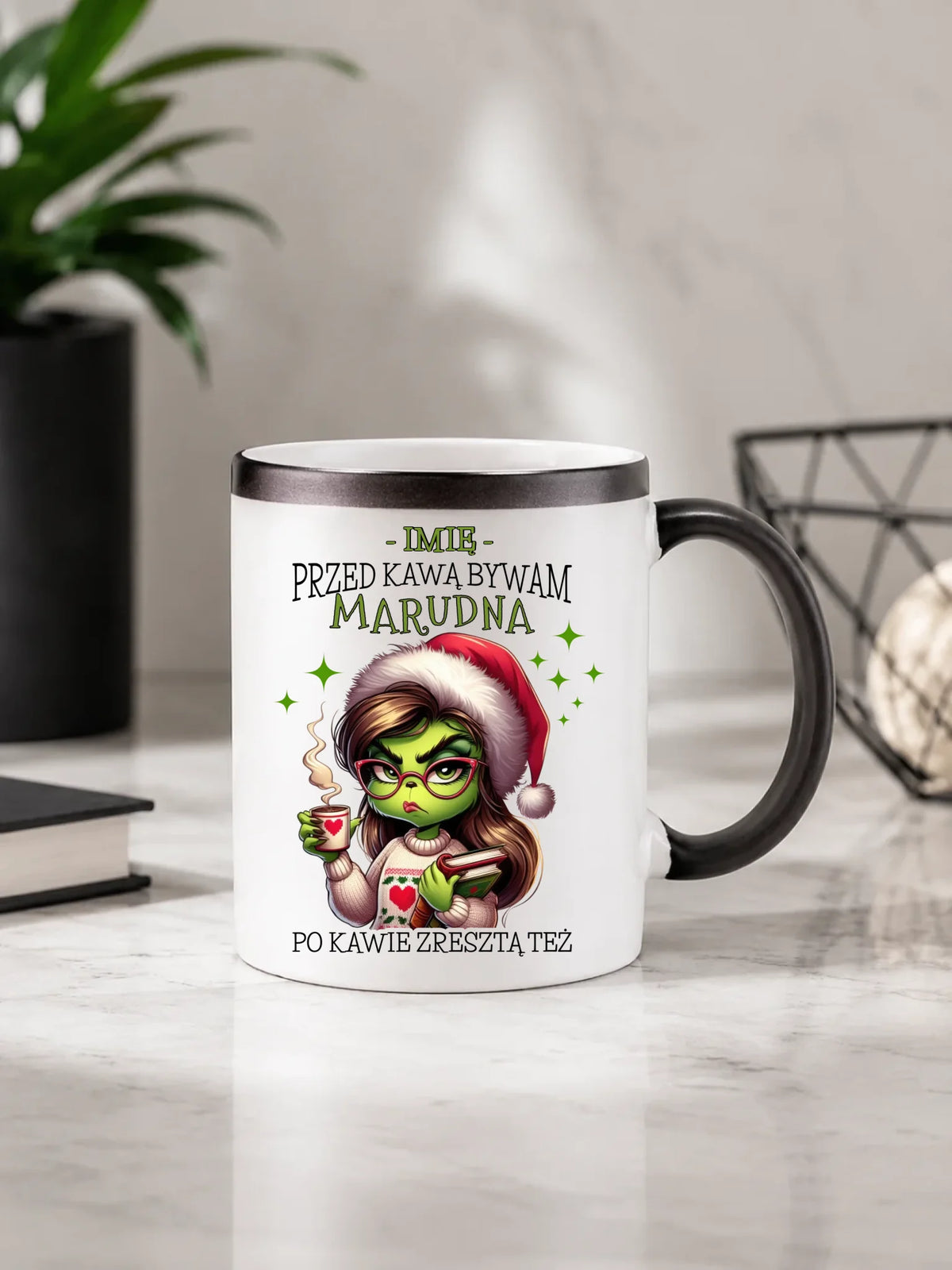 Kubek magiczny świąteczny - Grinch - Przed kawą bywam marudna - personalizowany BN116